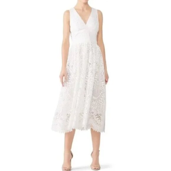 Shoshanna Christabella White Crochet Lace Lined Midi Cocktail Dress Size 12 - Picture 1 of 12